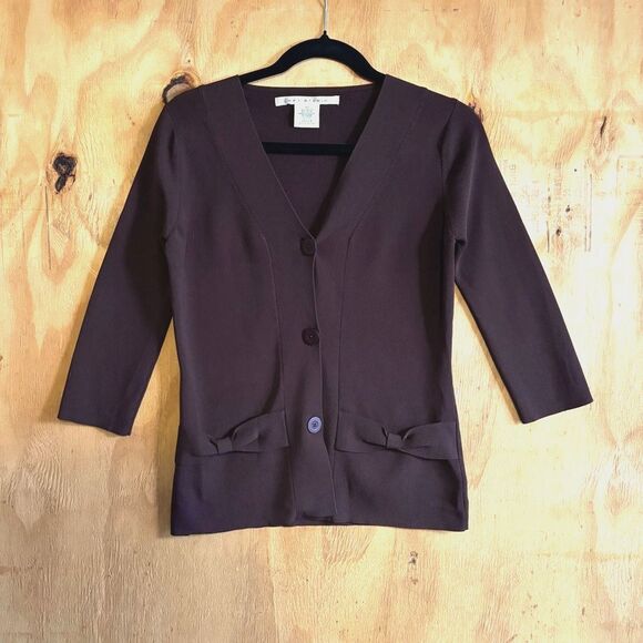 Max Studio Sweaters - Max Studio Button Up 1/4 Sleeve Cardigan Sweater Chocolate Brown Size XS